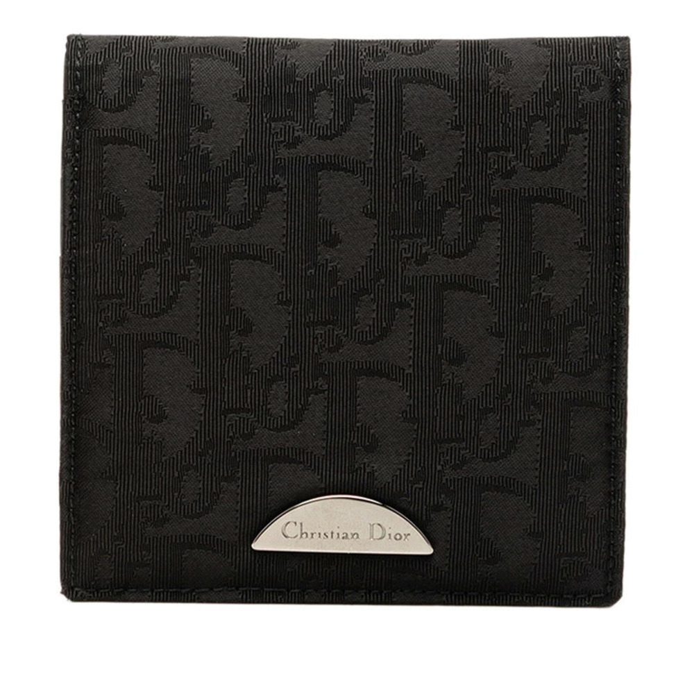 Christian Dior Oblique Jacquard Bi fold Wallet Black Leather